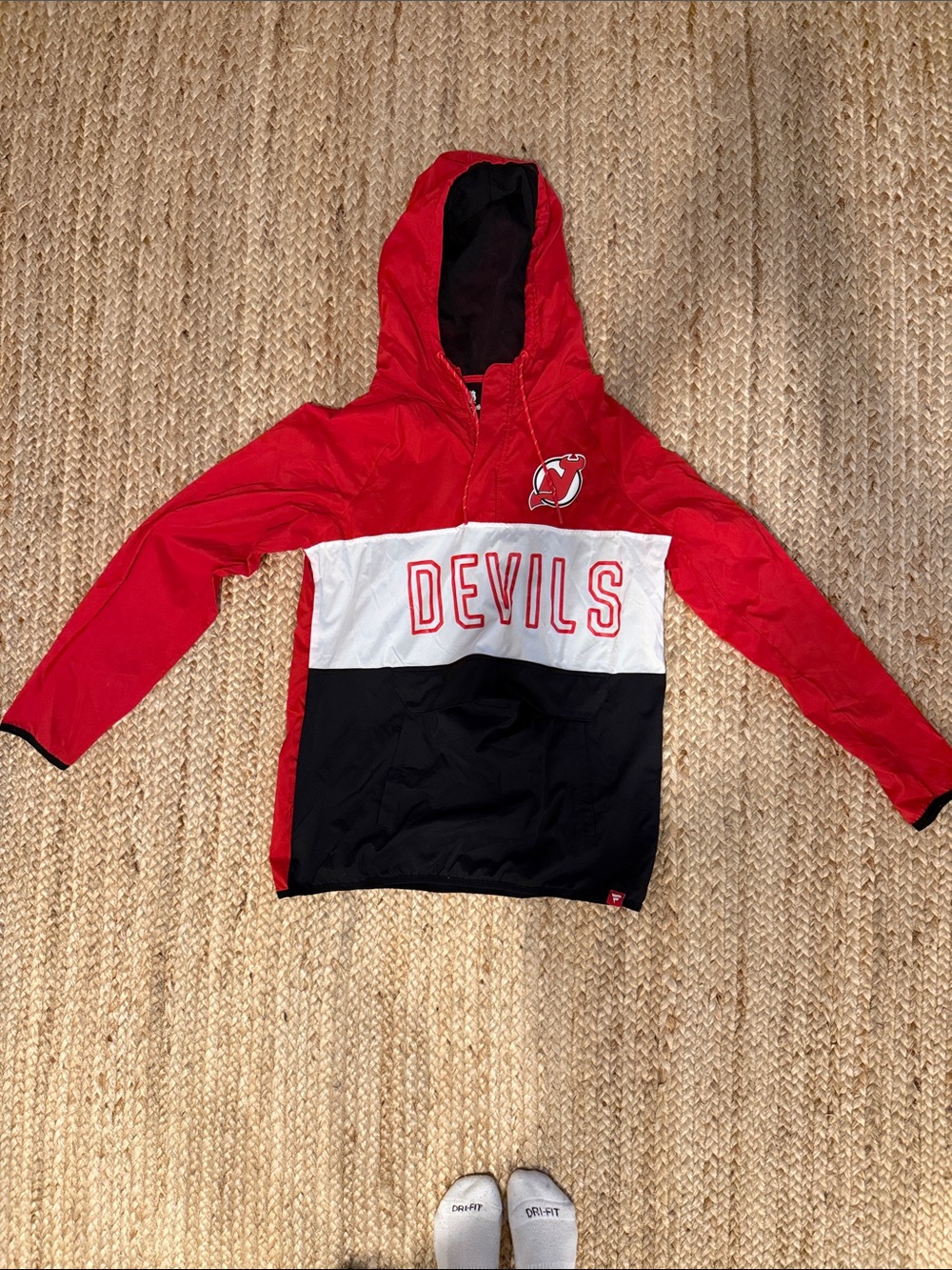 Womens Red/White/Black Pullover Hooded Jacket